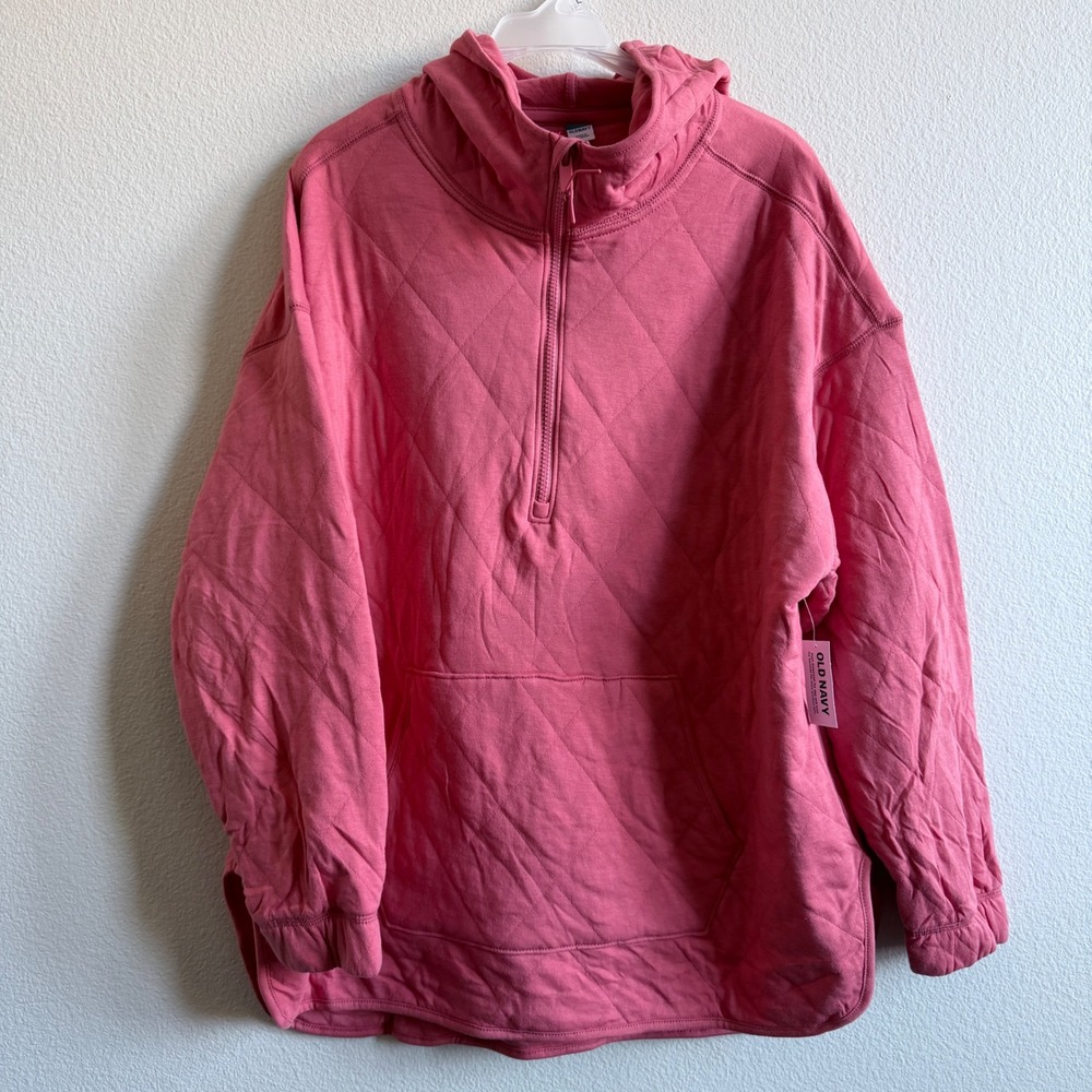 Old Navy Womens Sugar Poppy Pink Quilted Half Zip Hoodie Large NWT 752270-01-1